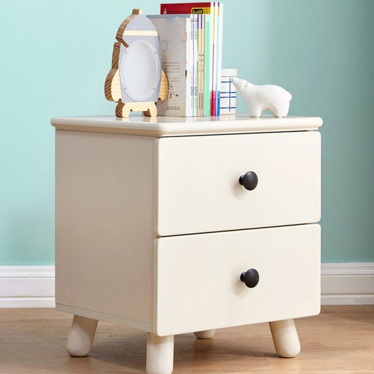 White Kids Bedside Table Modern Kids Nightstand with Drawers