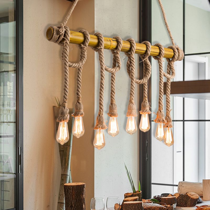 Industrial Linear Pendant Lighting Manila Rope Ceiling Pendant Light for Bar