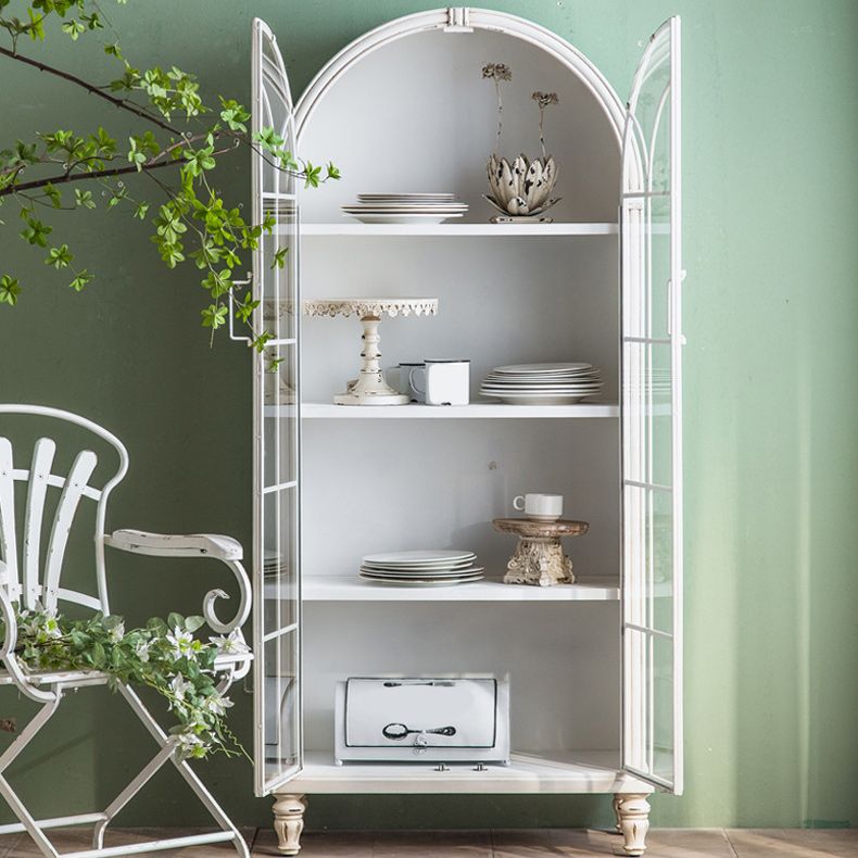 Traditional Pine Display Stand White Storage Cabinet for Living Room