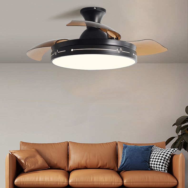 Round Shape Metal Ceiling Fan Lighting Kids Style Single Light Ceiling Fan Lamp