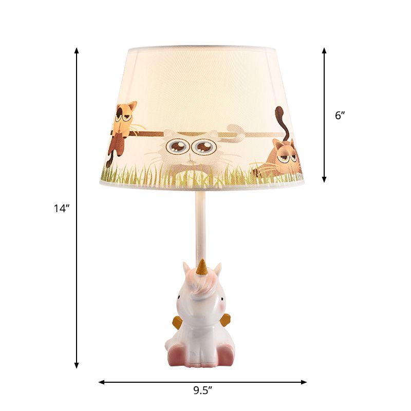 Fabric Cone Reading Lamp Cartoon 1 Light White/Pink/Blue Table Light with Rainbow Unicorn Base