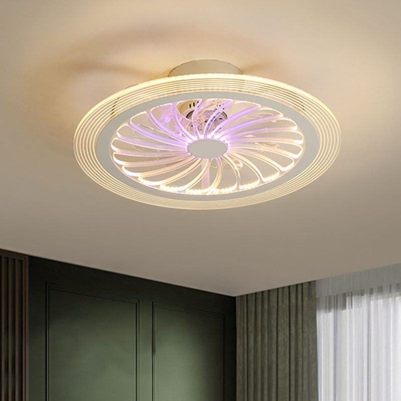 Modern LED -plafondventilator Licht met heldere acrylschaduw Witte cirkelvormige semi -spoelmontage verlichting, 20 inch breedte