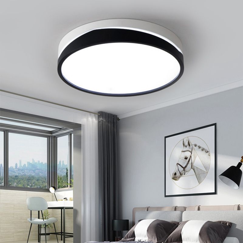 Nordic Drum Ceiling Mounted Light with Acrylic Diffuser Black/White LED Bedroom Flush Mount Ceiling Light, 16"/19.5" Dia