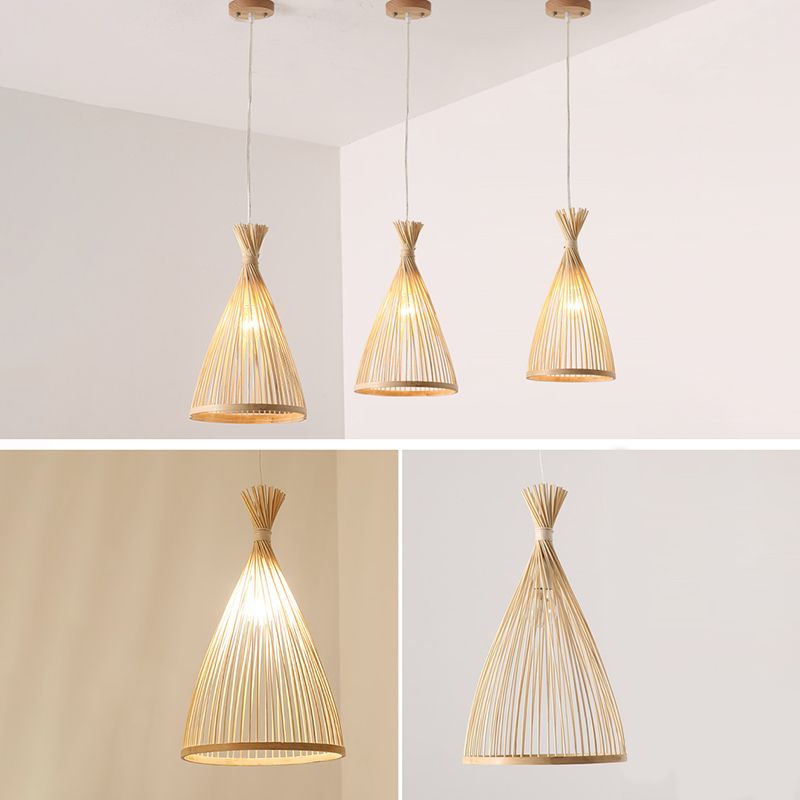 Lampada conica a ciondolo di lampada cinese Minimalista Bamboo 1 Ciondolo a sospensione del ristorante leggero