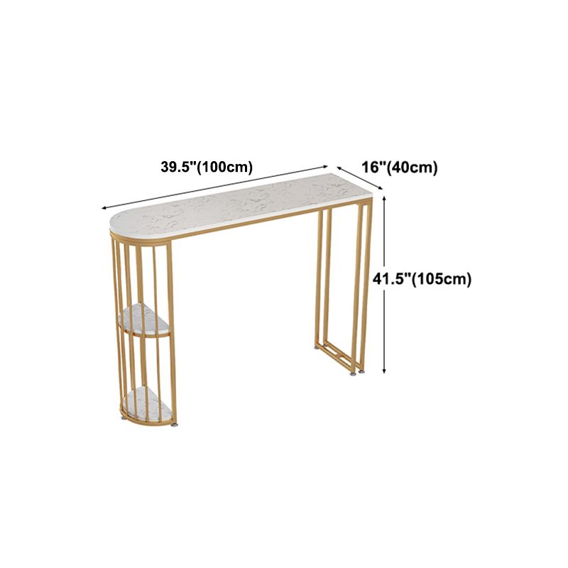 Glam White Faux Marble Pub Bar Table Gold Iron Double Pedestal Bar Dining Table with Shelf