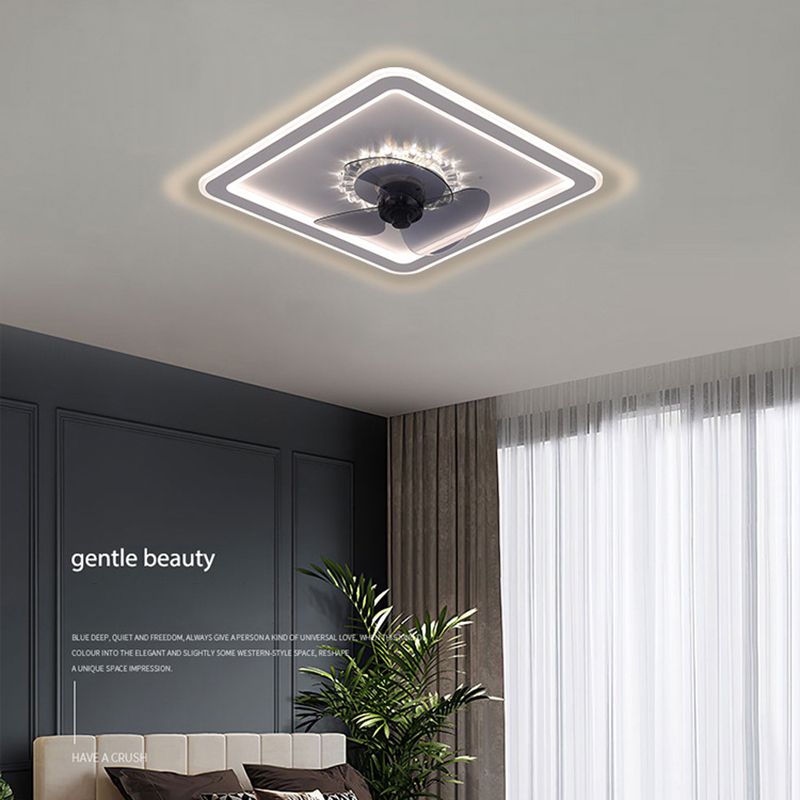 Modern Concise LED Ceiling Fan Light Iron Geometric Ceiling Fans with Acrylic Shade