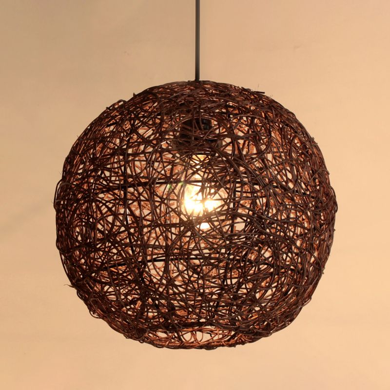 Coffee Globe Hanging Light Asian 1 Bulb Rattan Apparecchio di illuminazione a sospensione per camera da letto