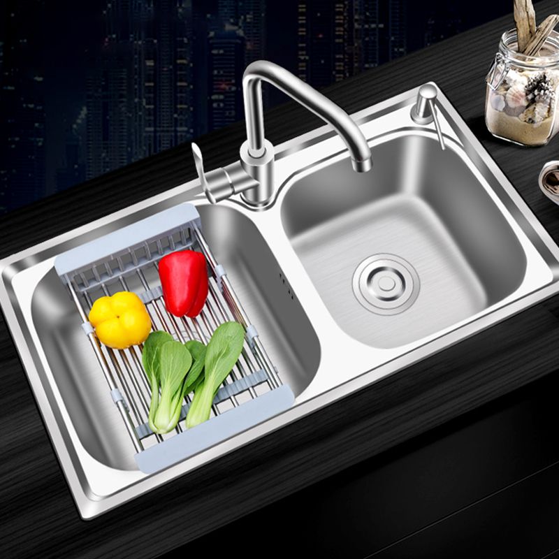 Modern Style Kitchen Sink Stainless Steel 2 Holes Drop-In Kitchen Sink