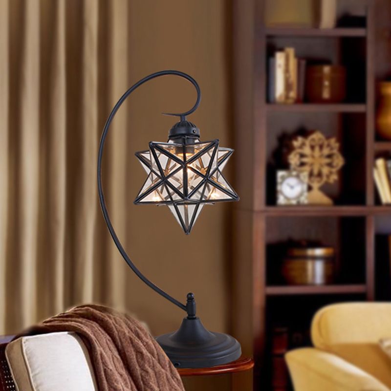 1 Light Nightstand Lamp Tiffany Star Shaped Clear/Silver and Clear Glass Night Lighting with Twisted Arm for Coffee Shop