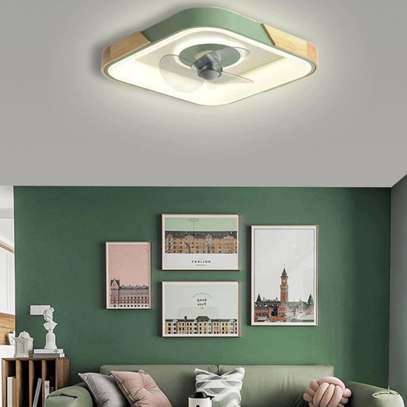 Color-Block Flush Mount Ceiling Fan Nordic Metal Bedroom LED Semi Flush Light Fixture