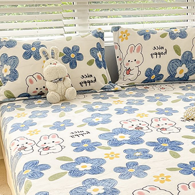 Cotton Sheet Set Flower Printed Wrinkle Resistant Super Soft Bed Sheet Set