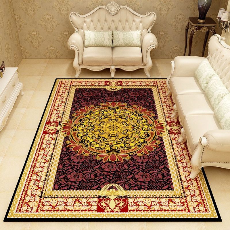 Tapis à imprimé médaillon traditionnel tapis en polyester tapis d'intérieur résistant aux taches pour le salon