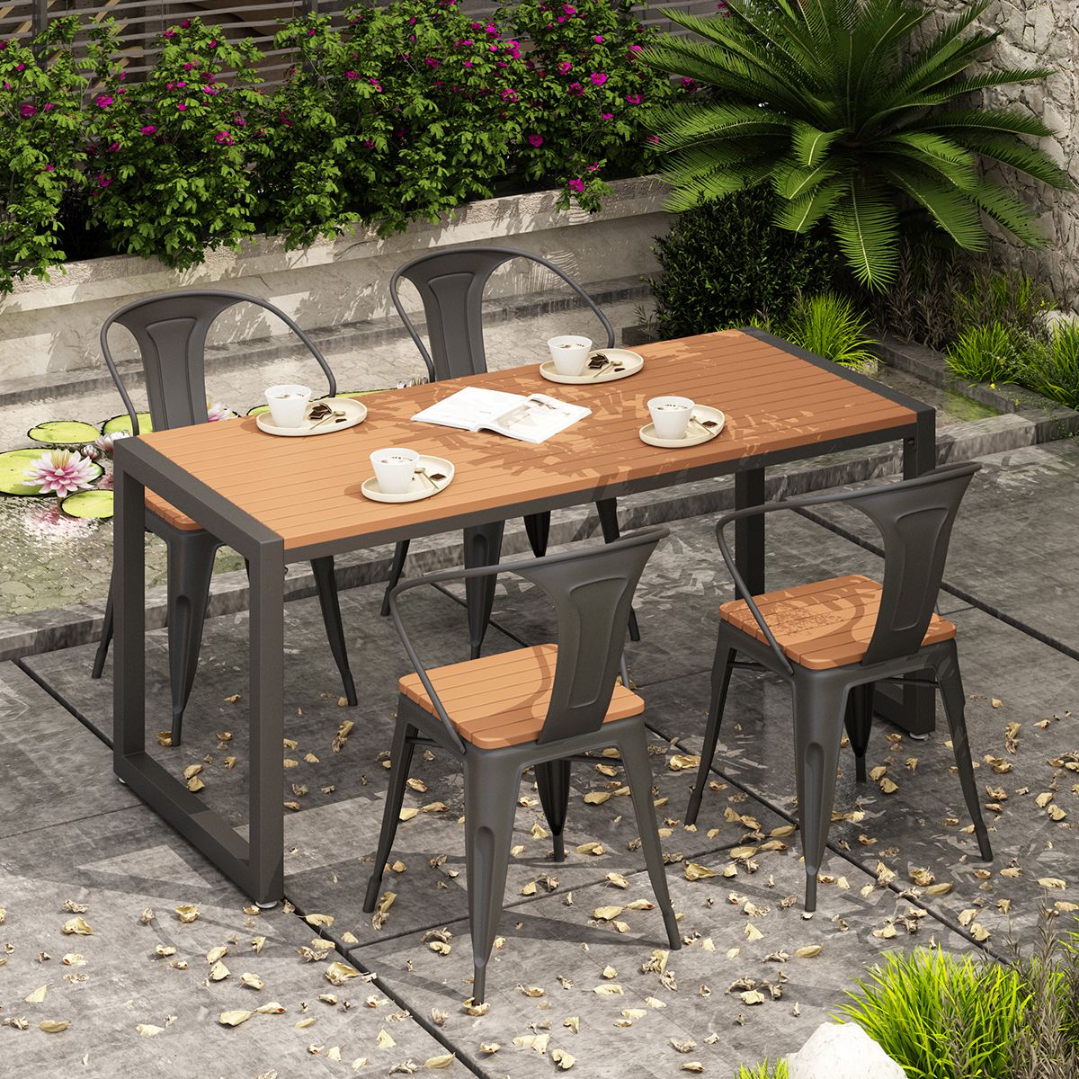 Metal Frame Contemporary Dining Table Outdoor Rectangle Patio Table