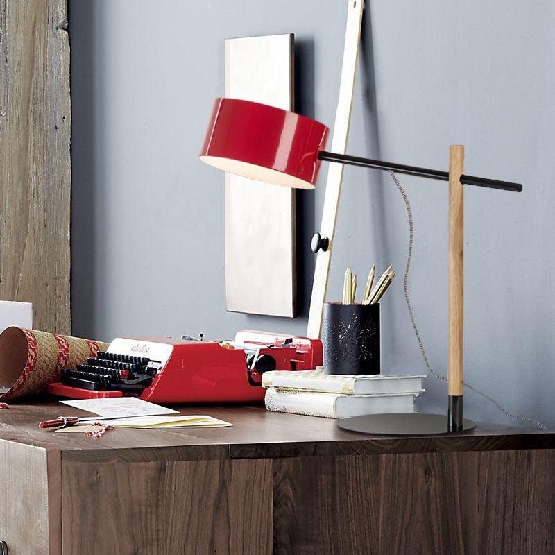 Drum Shade Desk Lamp Contemporary Style Steel 1 Light Red/White Reading Book Light for Study Room