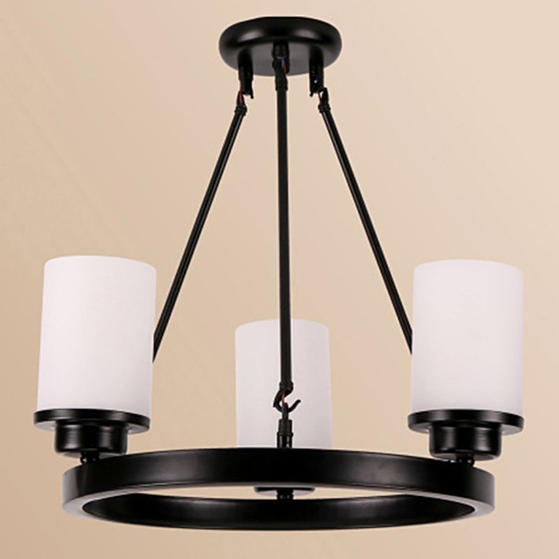 Glass Black Chandelier Light Fixture Cylindrical Industrial Ceiling Chandelier Pendant