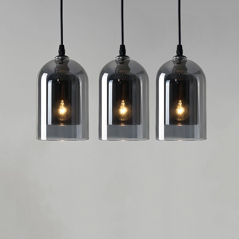 3 Lights Cylinder Hanging Pendant Lights Industrial Style Glass Pendant Ceiling Lights