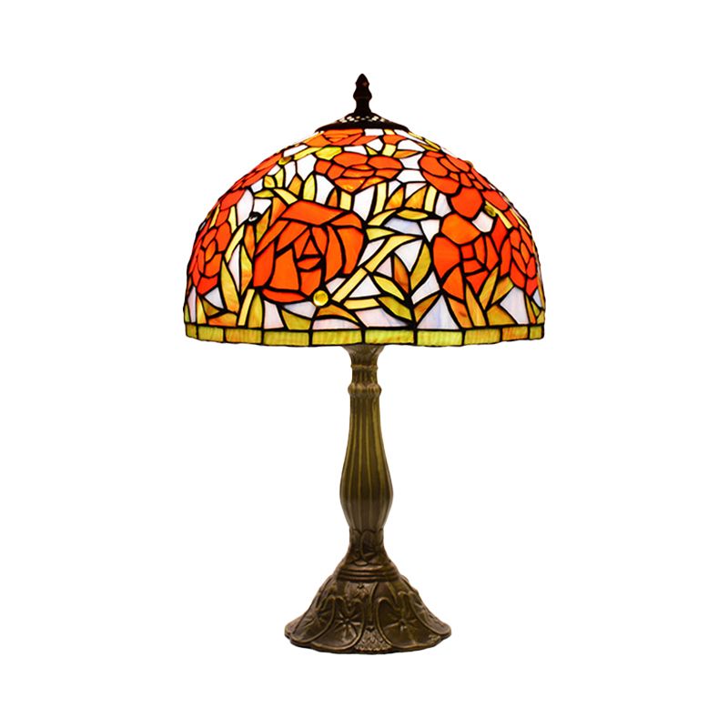 Peony Blossom Table Light Tiffany Handcrafted Pink/Orange Glass Single Bronze Night Lamp