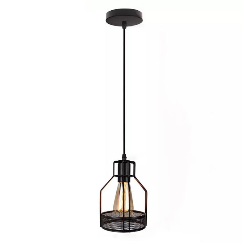 Black Metal Pendant Light Indsutrial Retro Bird Cage Hanging Lamp for Restaurant