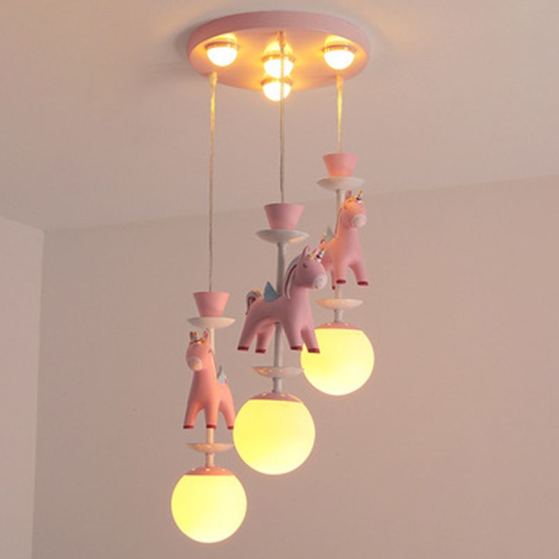 Horses Pendant Lighting Fixture Kids Style Metal Hanging Ceiling Light for Bedroom