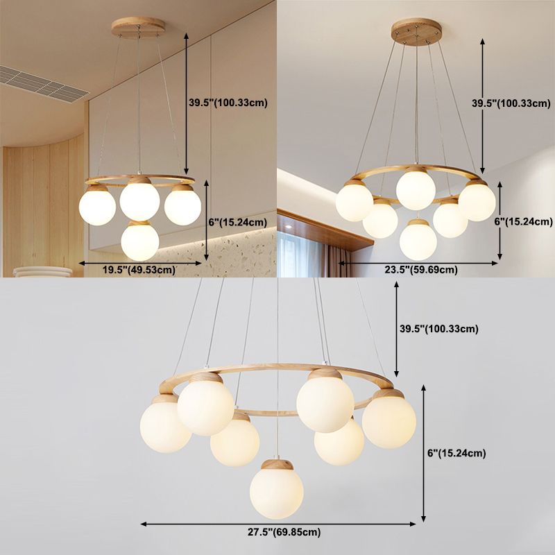Circle Pendant Chandelier Minimalist Wooden Ceiling Hung Fixture for Living Room