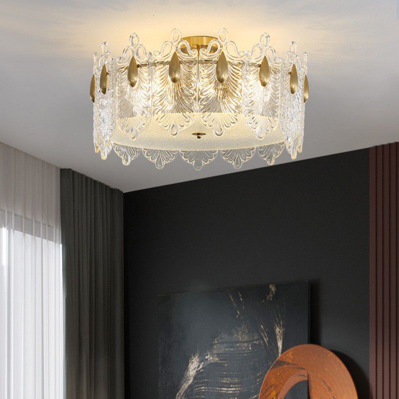 Modern Drum Ceiling Light Fixture Crystal Multiple-Light Ceiling Light