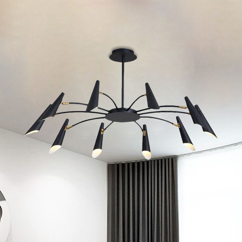 10-Head Horn Ceiling Lamp Contemporary Metallic Chandelier Light in Black/White