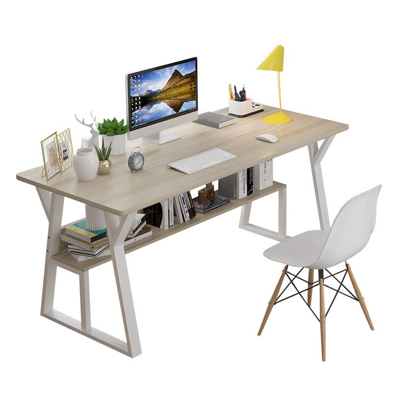 Rectangular Wooden Writing Desk Trestle Steel Table Leg Bedroom White Desk