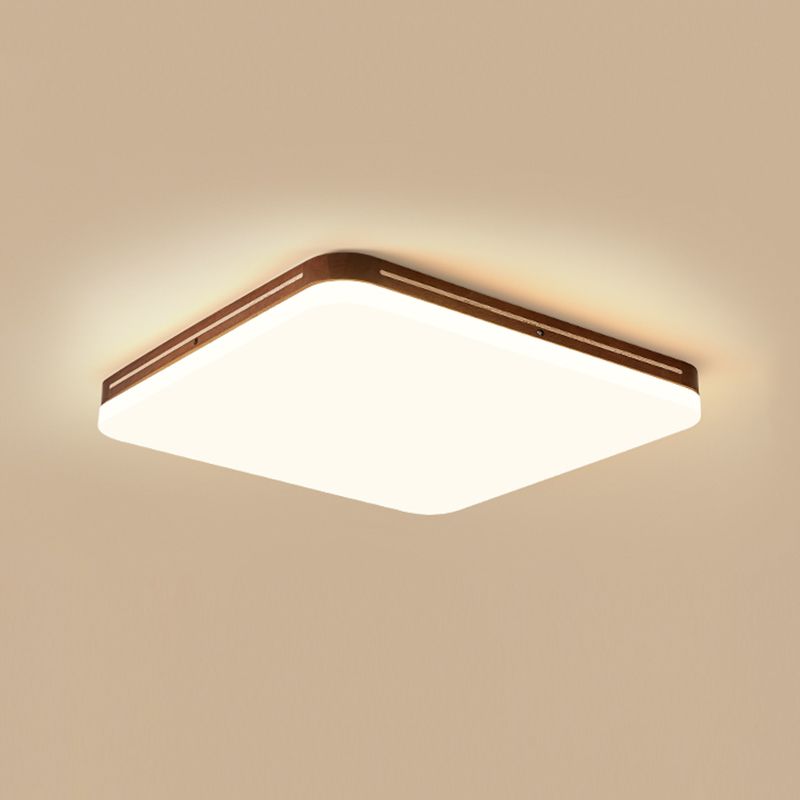 LED Wood Modern Flush Mount Geometric Shape Ceiling Light with Acrylic Shade for Bedroom