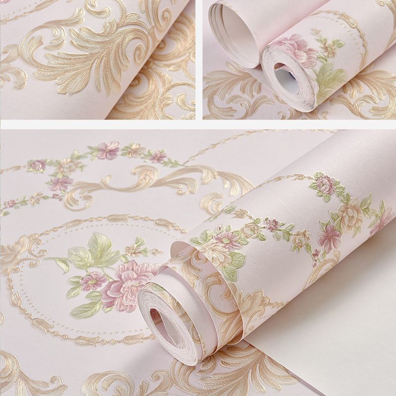 Pastel Color 3D Embossed Flower Decorative Non-Pasted Wallpaper, 33' x 20.5"