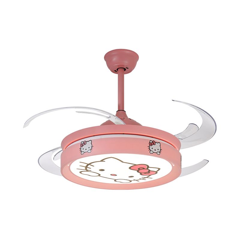 47 "W Cirkel hanger plafondventilator licht Kinderstijl metalen woonkamer LED Semi Flush gemonteerde lamp in roze met 4 heldere messen