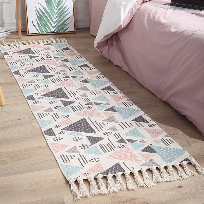 Multi-Color Southwestern Rug Cotton Geometric Printed Area Carpet Easy Care Pet Friendly Indoor Rug for Bedroom