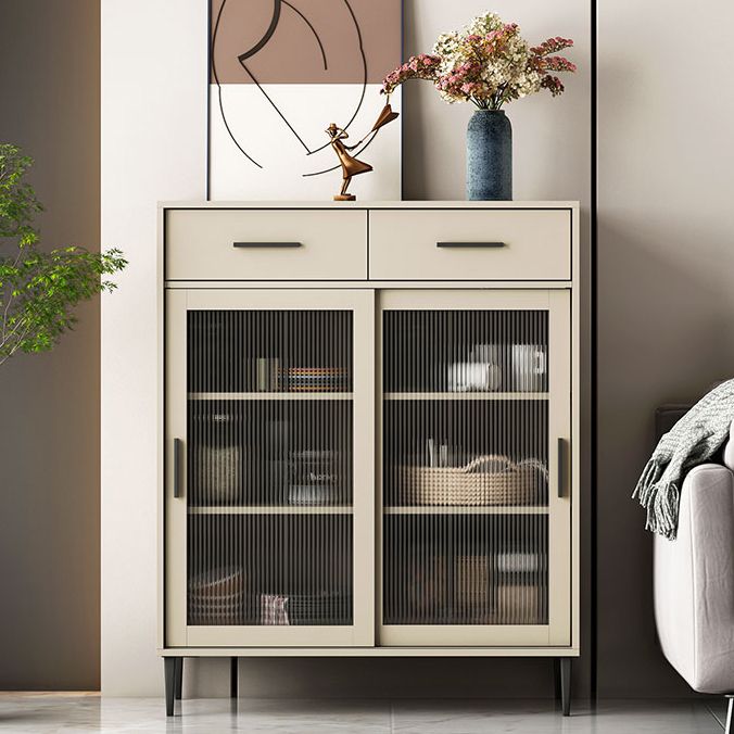 Sliding Glass Door Wood Sideboard Modern Credenza with Storage for Dining Room