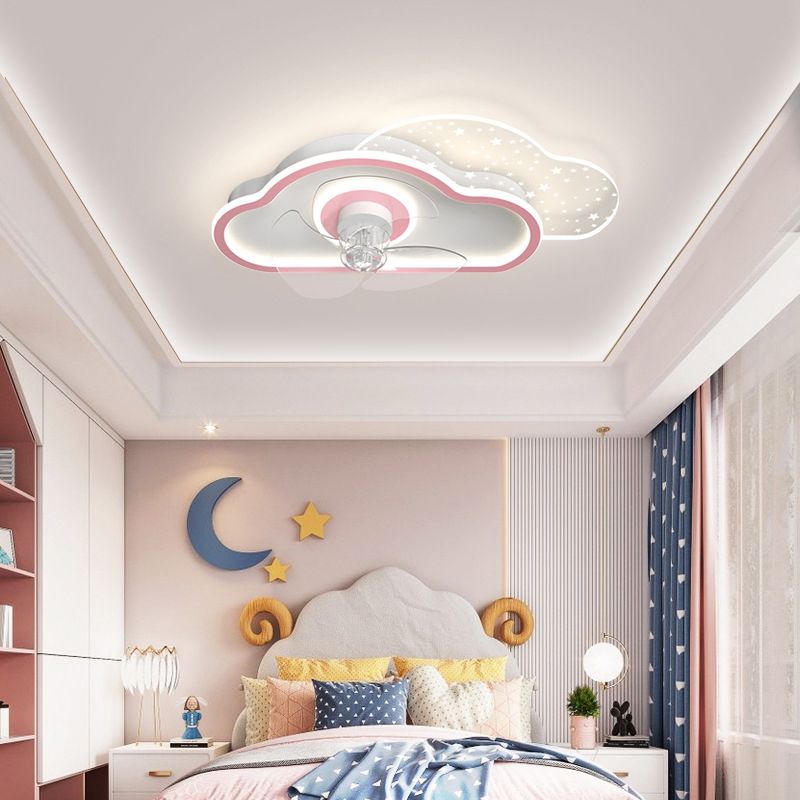 Trendy Minimalist Circular Ceiling Fan Light Acrylic Kids Bedroom LED Semi Flush Light