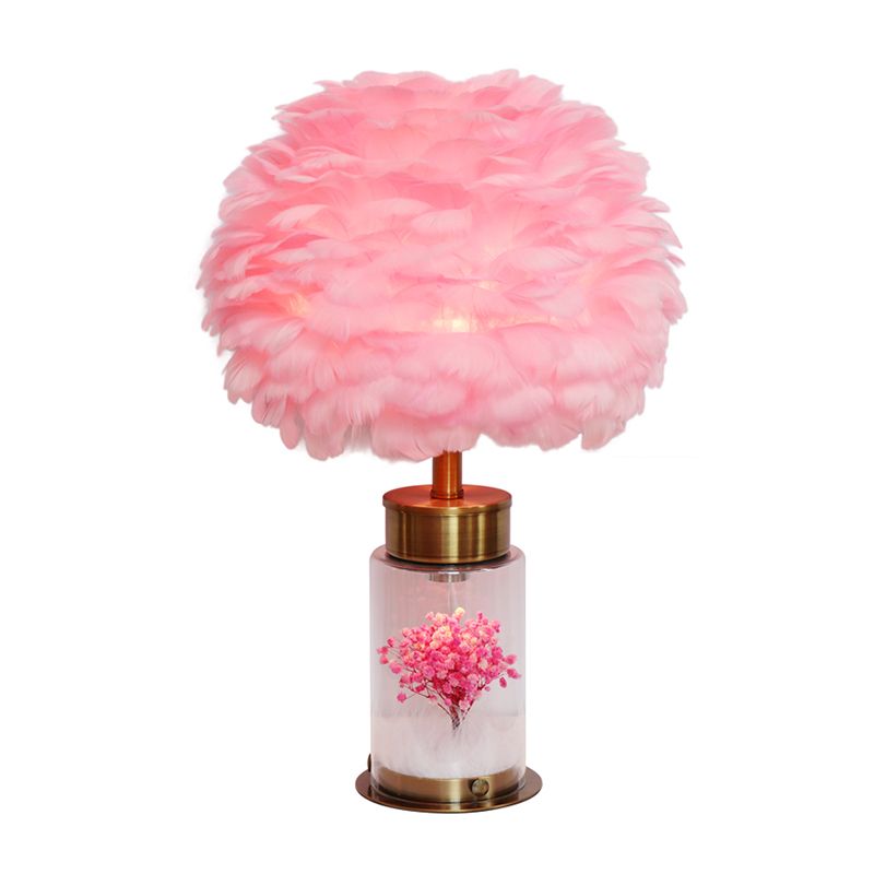 Feather Globe Study Lamp Nordic 1 Bulb Desk Light with Bottle Base and Inner Flower Decor in Grey/White/Pink