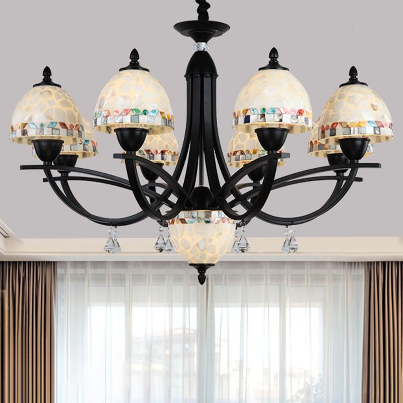 White Dome Chandelier Lighting Fixture Baroque 4/7/9 Lights Hand Cut Glass Suspension Lamp