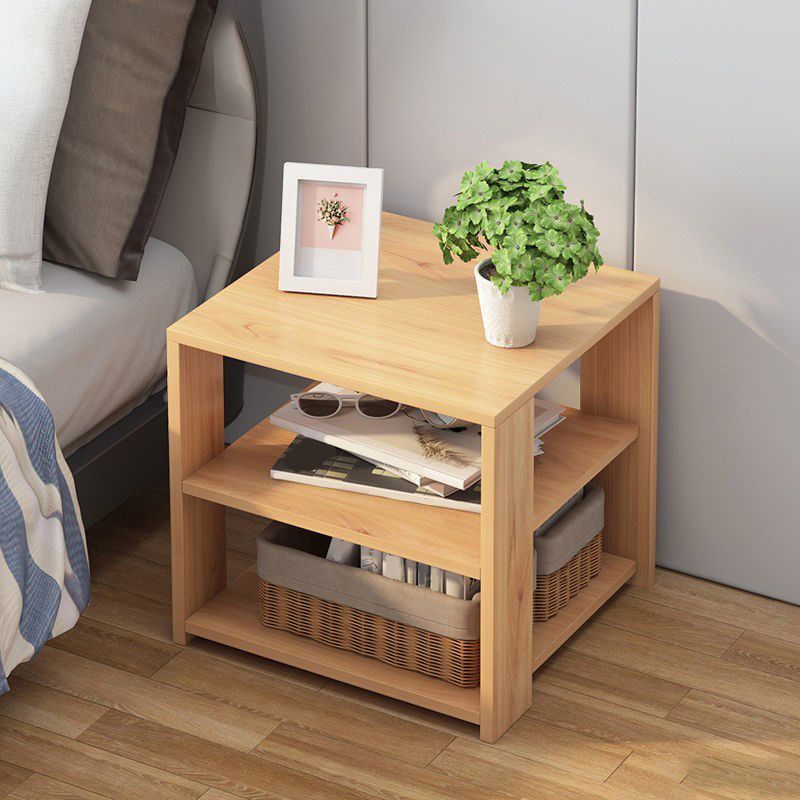 Modern Wood Square Top Nightstand 12" Wide Bedside Cabinet with Shelf