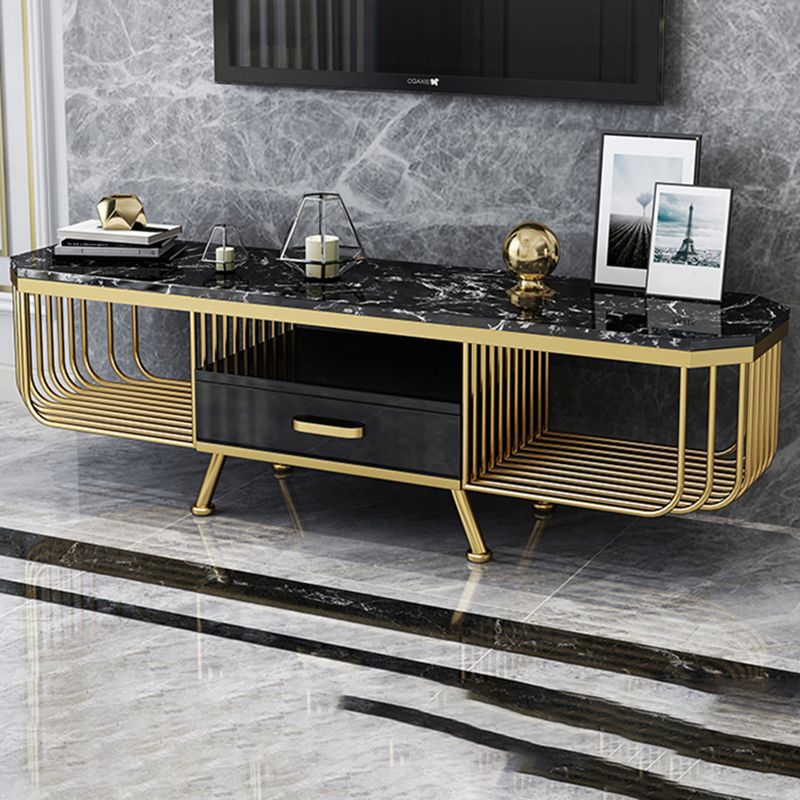 Open Storage Media Console Glam TV Stand Console with Drawer