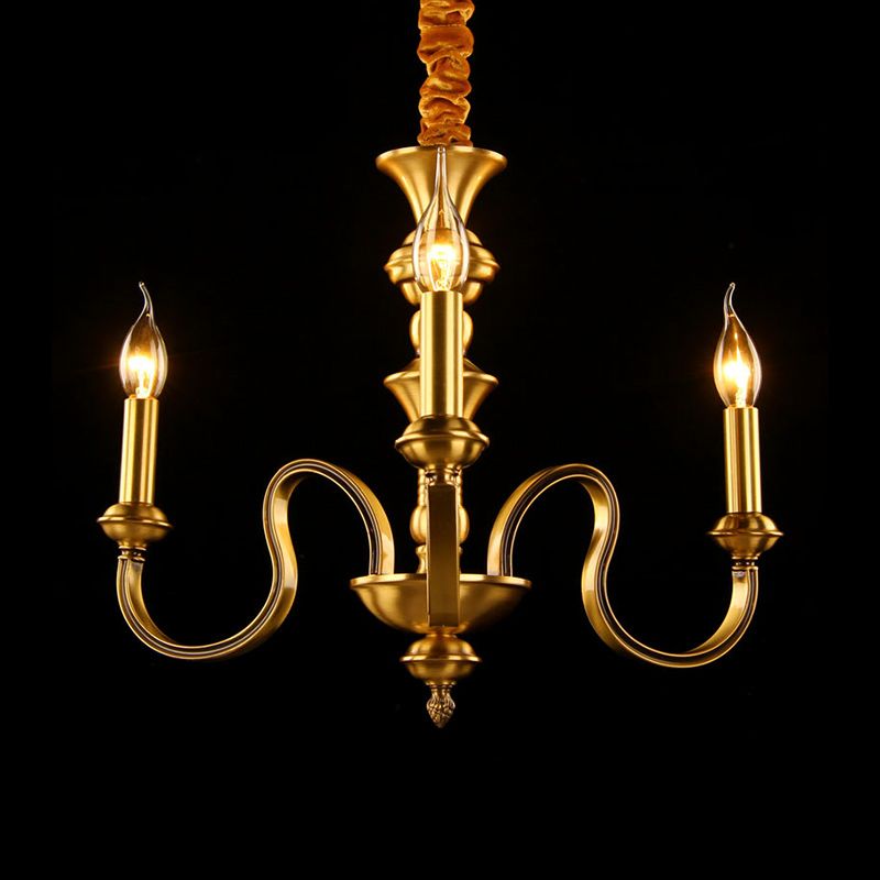 Gold Candle Shape Ceiling Pendant Light Colonialism Metal 3/5/6 Heads Living Room Chandelier Lamp