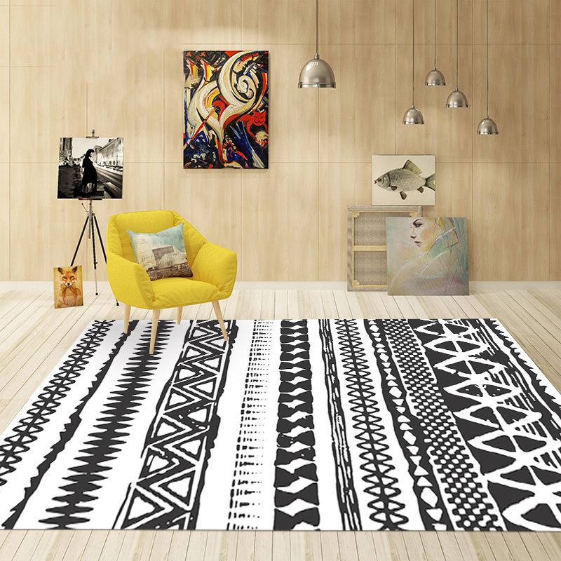 Americana Tribal wasbaar Tapijt Zwart -wit etnisch geometrisch vloerkleed voor levende Roons Stain Resistant Polyster Tapijt