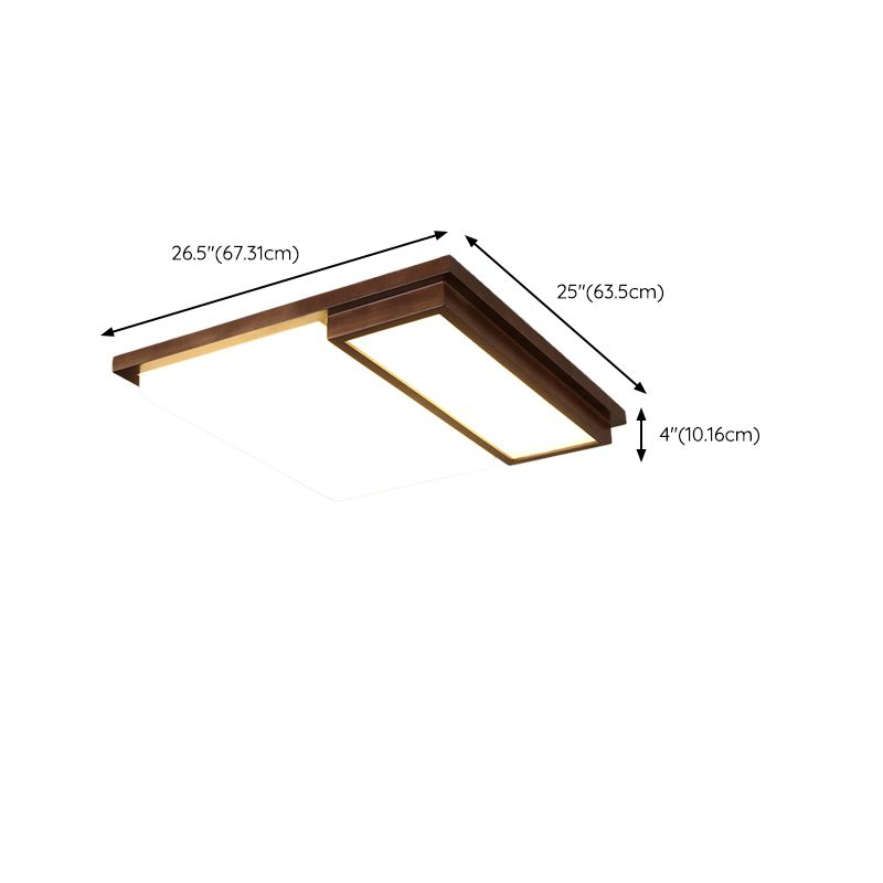 Brown Modern Wood Flush Mount Geometric Shape Ceiling Light with Acrylic Shade for Bedroom