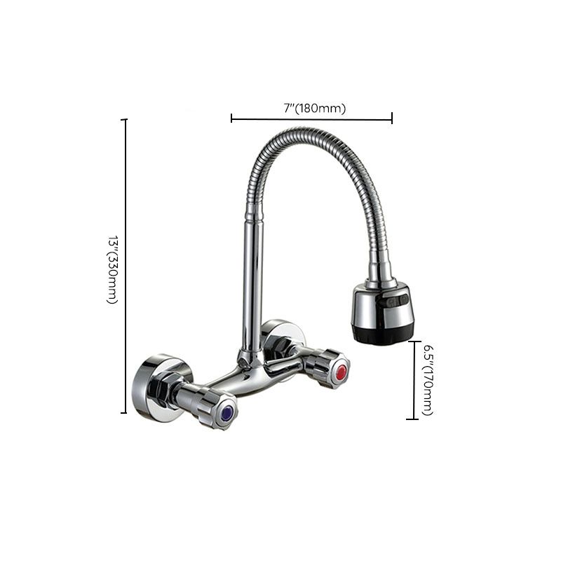 Contemporary Two Handles Kitchen Faucet Pull-down Metal Wall-mounted Faucet