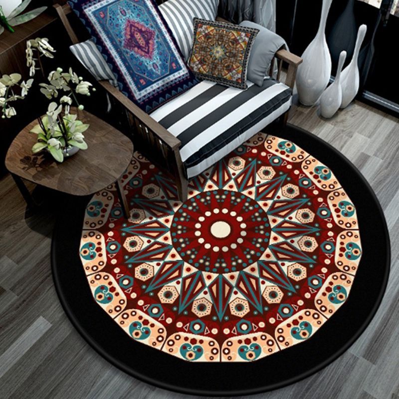 Vintage Ethnic Pattern Rug Polyester Round Indoor Carpet Stain Resistant Area Rug for Living Room