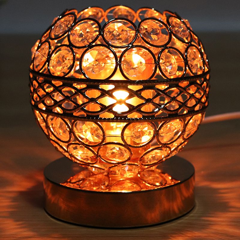 Inserted Crystal Globe Night Light Retro 1 Bulb Bedroom Nightstand Lamp in Gold with Aromatherapy Plate