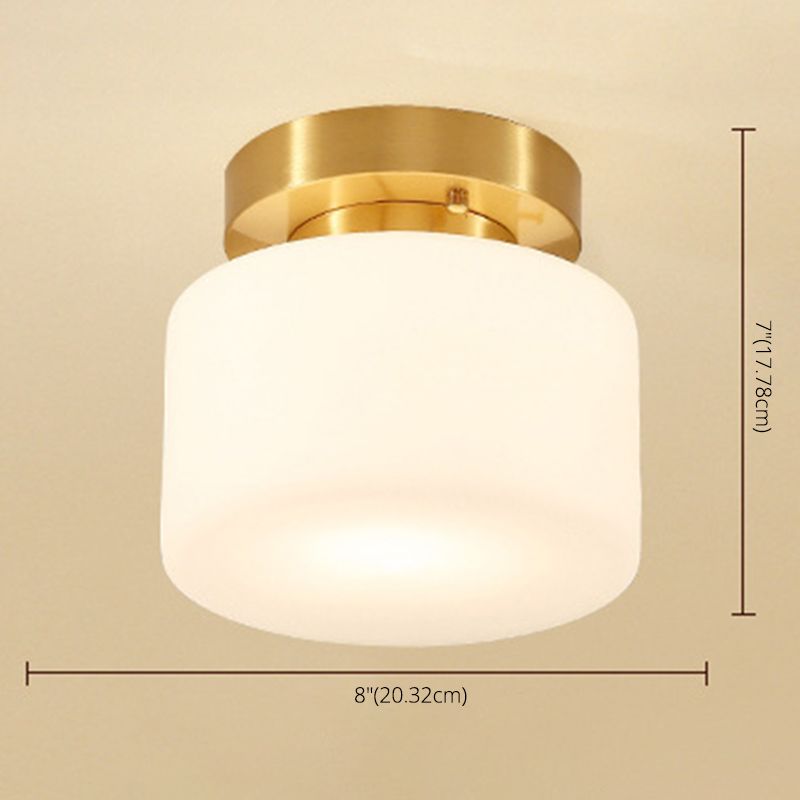 1 Light Cylindrical Glass Semi Flush Mount Lighting Modern Minimalism Gold Ceiling Light for Hallway