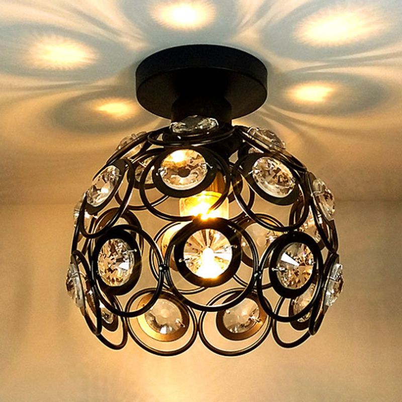 Globe Flush Ceiling Light Modern Crystal 1-Light Hallway Flush Mount Lamp