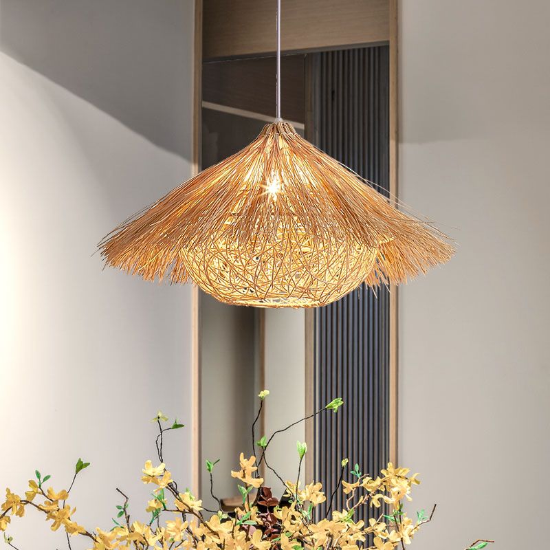 Flaxen Handcrafted Pendant Lighting Japanese 1 Head Rattan Ceiling Suspension Lamp