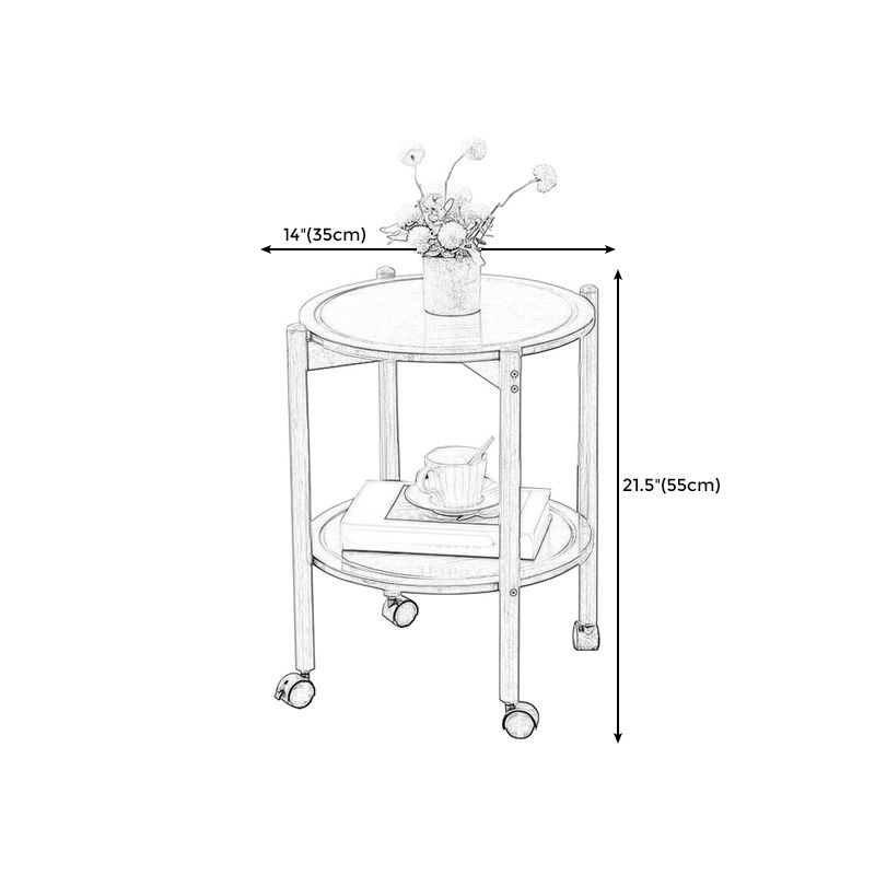 4 Legs End Table Wood Round Side End Table with Shelves for Living Room