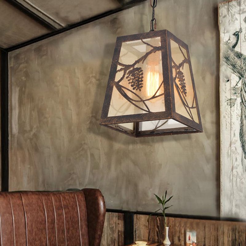 1 Light Trapezoidal Pendant Lighting Fixture Industrial Bronze Metal Hanging Ceiling Light with Fabric Shade