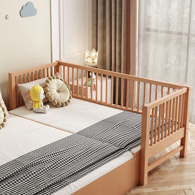 Glam Brown Solid Wood Nursery Bed Guardrail Rectangle Baby Crib