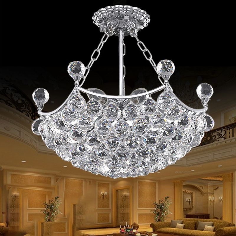 Chrom Dome Chandelier Light Contemporary 12 Lights Facet Crystal Ball Plafond Light for Dining Room